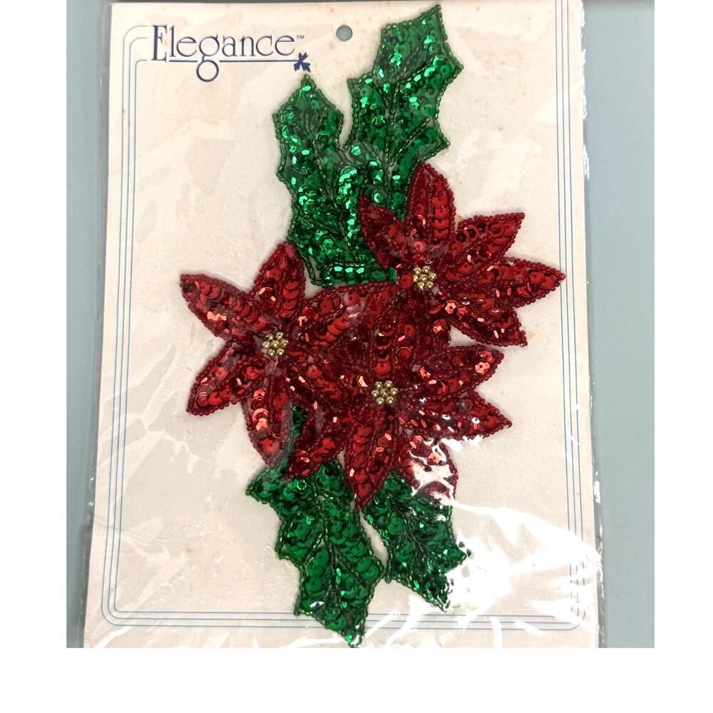 Elegance Brand Sequin Poinsettia Spray w/Washable Fabric Adhesive